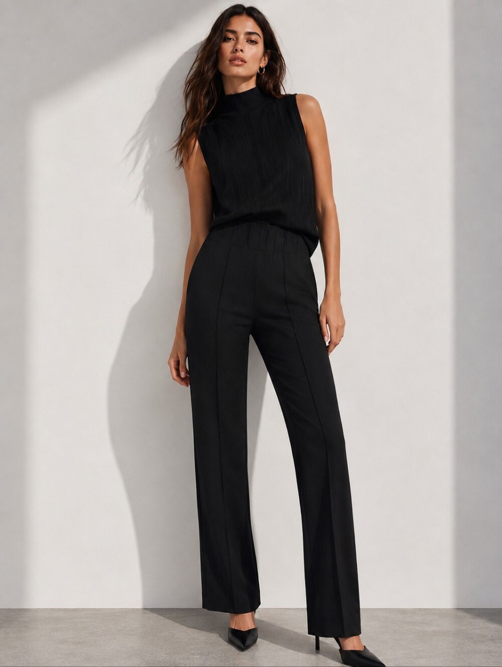 ❤️ BCBGMAXAZRIA HIGH RISE PULL ON STRAIGHT LEG WOOL BLEND PINTUCK PANTS, XS